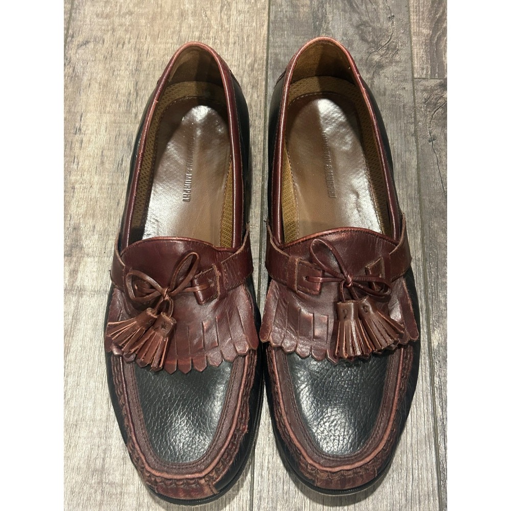 Johnston & Murphy Mens Two Tone Leather Kiltie Tassel Loafers Black Burgundy 13